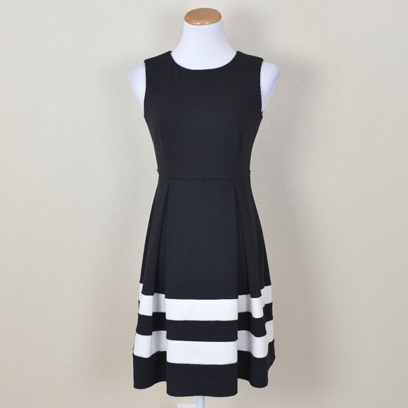 Calvin Klein Stripe A-Line Fit and Flare Dress - Petite 6 - Picture 1 of 7